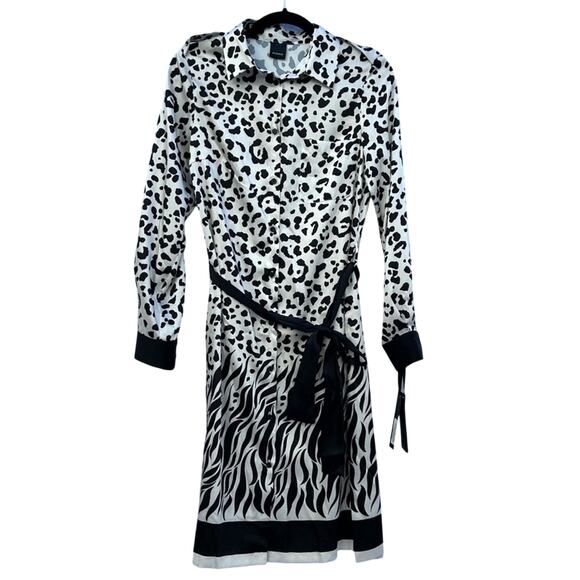 NWT Pinko Alicia Animal Print Shirt Dress Black and White Size 2 - Picture 1 of 10